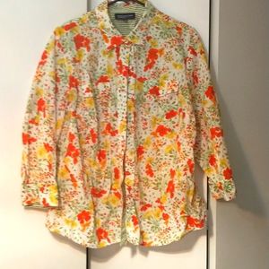 Jones New York 2x flower print blouse, orange, yellow, green